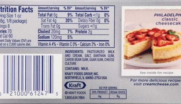 Nutrition value of cream cheese