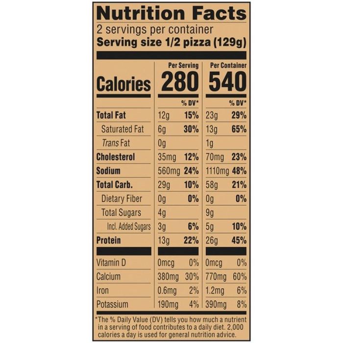 Digiorno pizza nutrition facts cheese